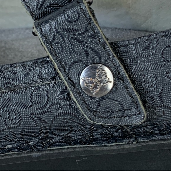 Alegria Belle Black Swirl BEL-521 Embossed Leather Mary Jane Flats - Size 7-7.5 - Picture 12 of 14